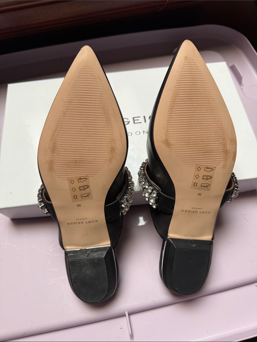 Kurt Geiger Black Crystal Strap Pointed Mules size EUR36 - US 6 - Picture 2 of 6